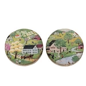 VTG American‎ Primitive Magnets 2 Pc Fall Summer House River Horse Collectible